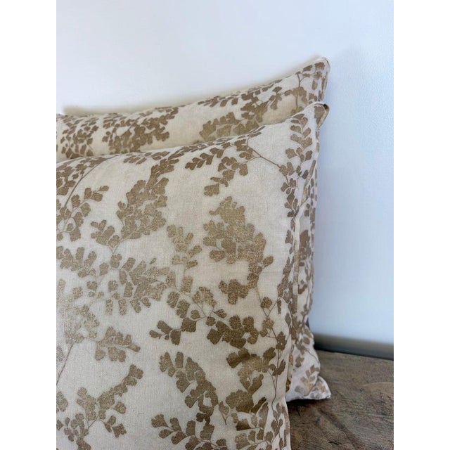 White Pair of Custom White Pillows W/ Fern Botanical Design For Sale - Image 8 of 11
