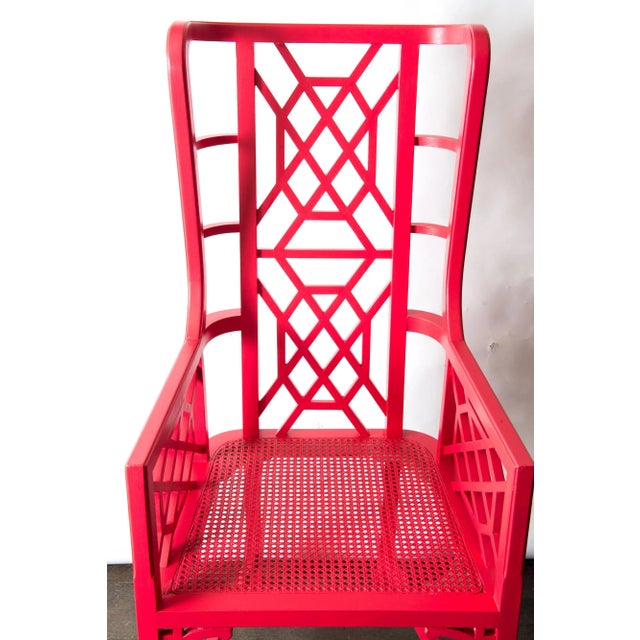 Chinoiserie Tall Chinese Chippendale Wingback Arm Chair For Sale - Image 3 of 8