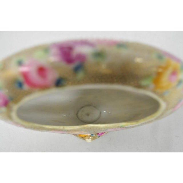 Antique Japanese Nippon Hand Painted Porcelain Gold Gilt Handle Moon Basket Vase For Sale - Image 9 of 17