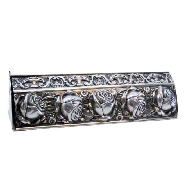 Triangular Silver Toothpick Holder with Roses on Base and Lid For Sale - Image 11 of 11