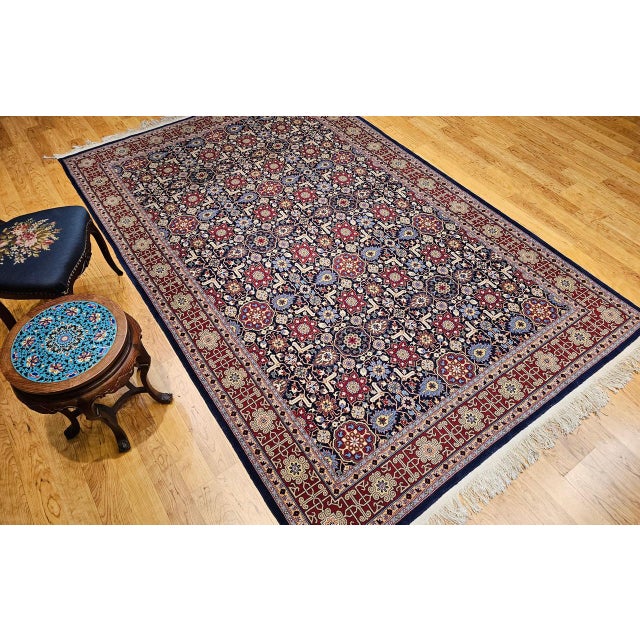 Vintage Persian Tabriz Afshan Rug, Hand-Knotted Wool, Allover Geometric Caucasian Kuba Pattern, Navy & Red, 7x10 For Sale - Image 10 of 18