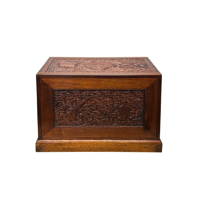 Asian Oriental Cloud Scroll Relief Motif Treasure Chest Box Brown Color Wood For Sale - Image 3 of 11