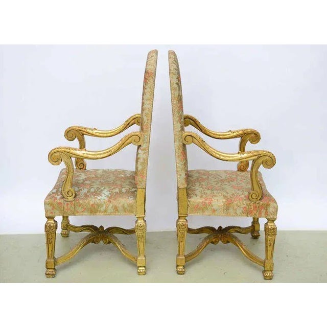 19th Century Antique Palatial French Grand Style Louis XIV Giltwood Throne Chairs - a Pair For Sale - Image 5 of 9
