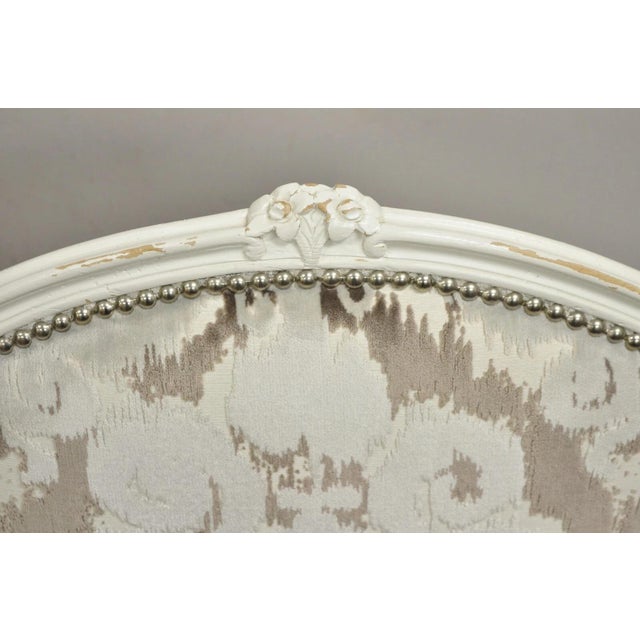Late 20th Century Vintage French Country Louis XV Style White Distress Painted Arm Chairs - A Pair For Sale - Image 5 of 12