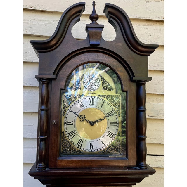Chippendale Herschede Grandmother Tall Clock Chippendale Walnut Westminster Chimes For Sale - Image 3 of 6