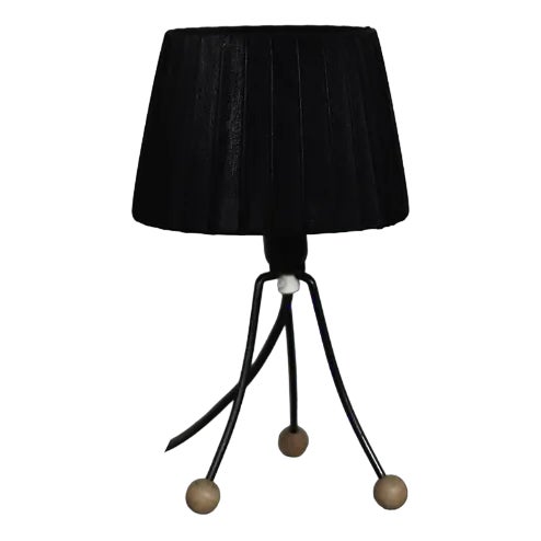 Mid-Century Polish Modern Small Table Lamp with Black Lampshade, 1960s For Sale