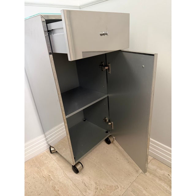 2010s Waterworks Metal Cabinet on Casters With Glass Top For Sale - Image 5 of 7