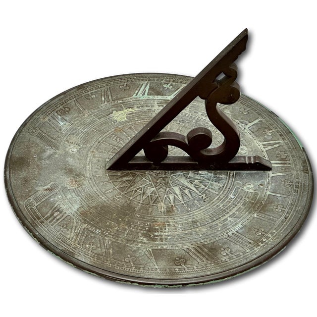 1900 - 1909 Fine Antique Large 12 Inch Size Solid Cast Bronze Sundial With Extensivly Detailed Calibrations Circa Early 1900s For Sale - Image 5 of 18