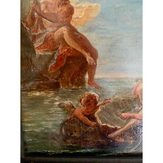 Wood Antique Allegorical Mythological Oil Painting of Polyphemus and Galatea by Filippo Lauri, 19th Century For Sale - Image 7 of 7