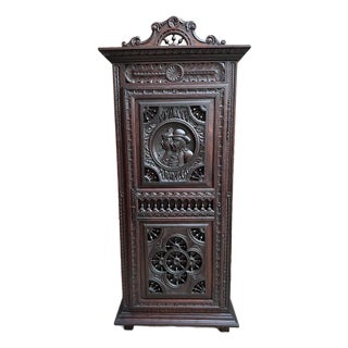 Antique French Breton Cabinet Armoire Carved Crown Brittany Wardrobe C1890 For Sale