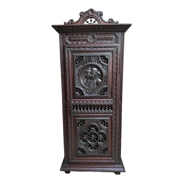 Antique French Breton Cabinet Armoire Carved Crown Brittany Wardrobe C1890 For Sale