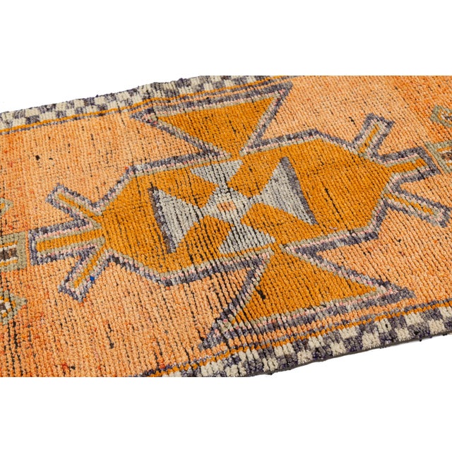 Orange 3 X 11 Vintage Turkish Wool Runner in Orange With Geometric Pattern For Sale - Image 8 of 10