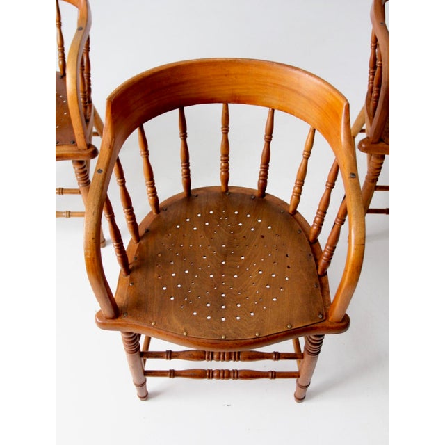 Antique Wood Captain's Chairs Set 3 For Sale - Image 4 of 15