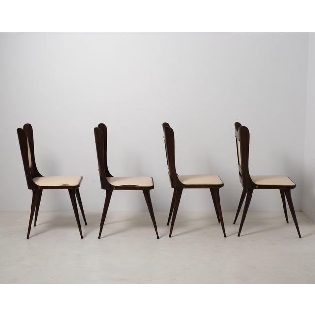 Mid-Century Modern Italian Dark Stained Exotic Wood Dining Chairs, 1950s, Set of 4 For Sale - Image 3 of 7