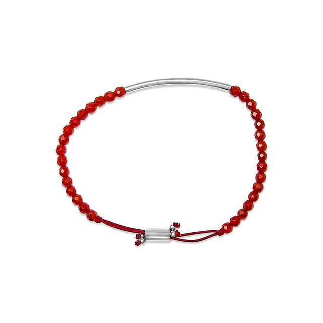 Haus of Brilliance Sterling Silver Red Jasper Bead Station Bracelet with Bolo Clasp For Sale - Image 4 of 4