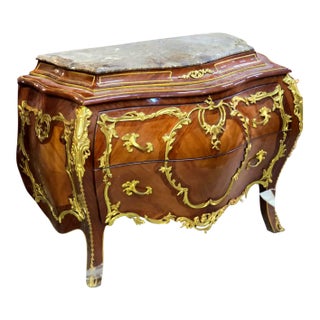 Rococo Marble Top Dresser With Hand-Carved Wood Frame, Two Spacious Drawers & Hand-Gilded Gold Leaf Details For Sale