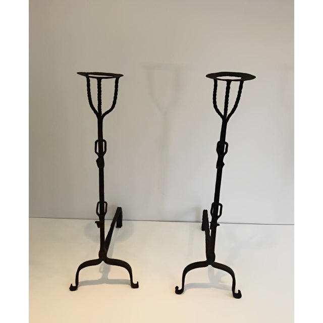 Gothic 1650s Wrought Iron Landiers - a Pair For Sale - Image 3 of 9