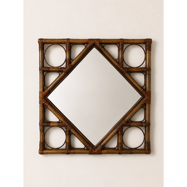 1970s Vintage Mirror and Bamboo Side Tables with Smoked Glass, 1970s, Set of 3 For Sale - Image 5 of 8