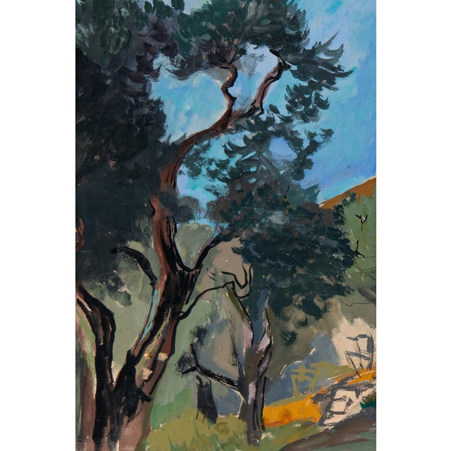 Mid-Century Modern Alfred Lop-Montel, Mediterranean Landscape, Gouache on Paper, Framed For Sale - Image 3 of 8