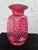 1970s Vintage Fenton Cranberry Pinch Coin Dot Overlay Art Glass Vase With Ruffled Rim – 8.25” For Sale - Image 5 of 11