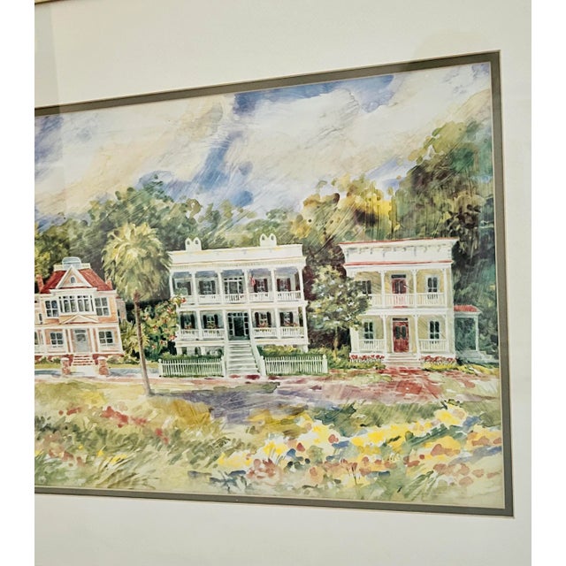 Vintage 1990s 'Low Country Bed and Breakfast' - Carolina - Americana - Watercolor Painting Print by Barbara Shipman, Matted & Framed For Sale - Image 4 of 10