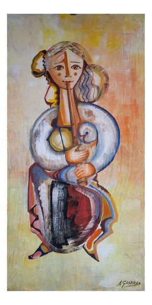 Alejandro Giner Marco, Woman with Flute, 1980s, Oil on Board