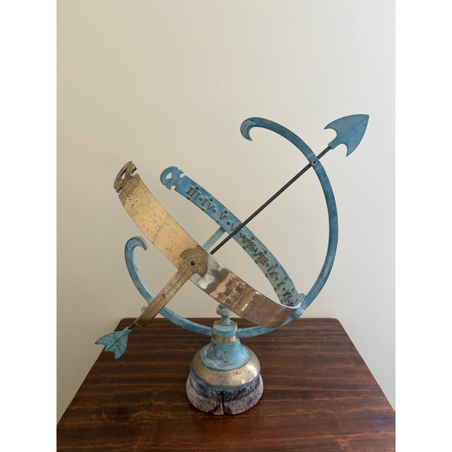 Vintage English Country Brass and Iron Verdigris Garden Armillary Sundial For Sale - Image 12 of 13