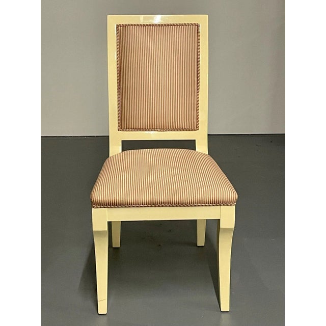 Ron Seff, White Lacquer, Striped Fabric, Ten Modern Dining Chairs, Usa, 1970s For Sale In New York - Image 6 of 13