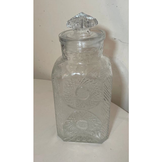1930s Large Antique Hand Etched Ornate American Brilliant Cut Cookie Biscuit Jar For Sale - Image 5 of 12