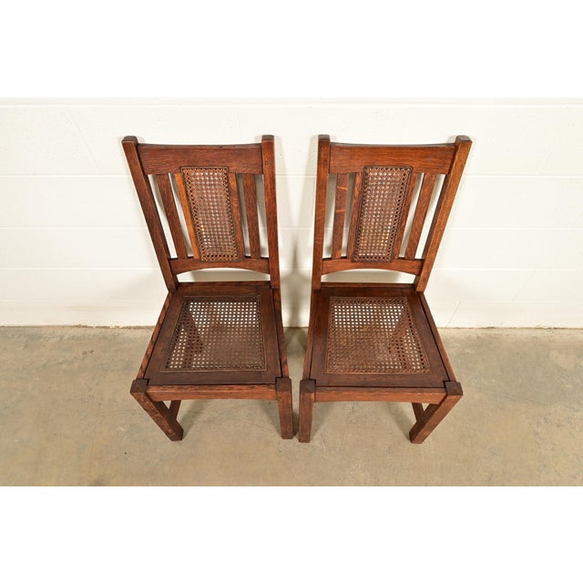 Early 20th Century Lifetime Furniture Antique Mission Oak and Cane Arts & Crafts Side Chairs or Dining Chairs, Pair For Sale - Image 5 of 12