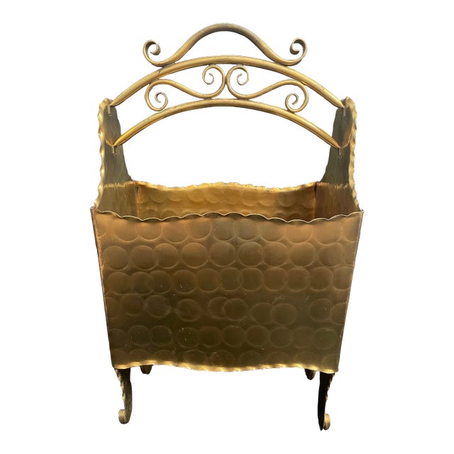 Mid Century Hollywood Regency Gregorian Copper Gold Magazine Holder For Sale