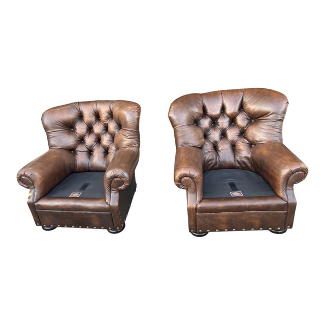 1960s Tufted Leather Churchill Lounge Chairs With Nailhead Trim & Rich Patina - A Pair For Sale - Image 14 of 15