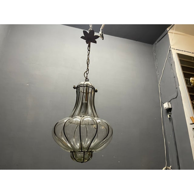 Wrought Iron Murano Glass Light Pendant 1950s For Sale - Image 3 of 10