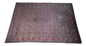 Antique Silk Wool Tabriz Persian Hand Knotted Geometric Bokhara Rug