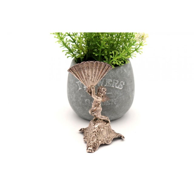 Silver Toothpick Holder with Cherub and Fan For Sale - Image 4 of 6
