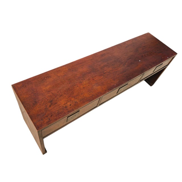 Antique 20th Century Chinese Elm 3 Drawer Console Table For Sale - Image 4 of 7