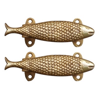 Brass Fish Door Handles, a Pair For Sale
