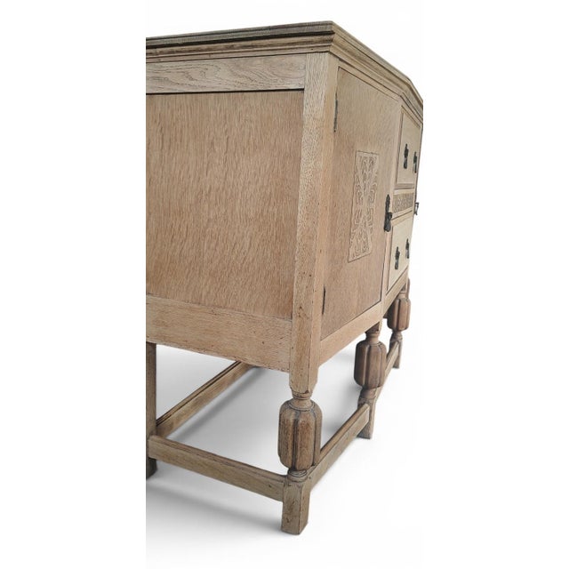 Tan 1940s Natural Tiger Oak Sideboard With Carved Detailing For Sale - Image 8 of 8