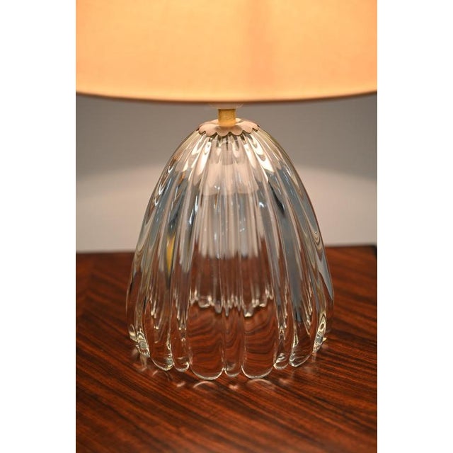 Murano Ribbed Glass and Brass Table Lamp with Pink Lampshade by Barovier, Italy, 1950s For Sale - Image 6 of 13