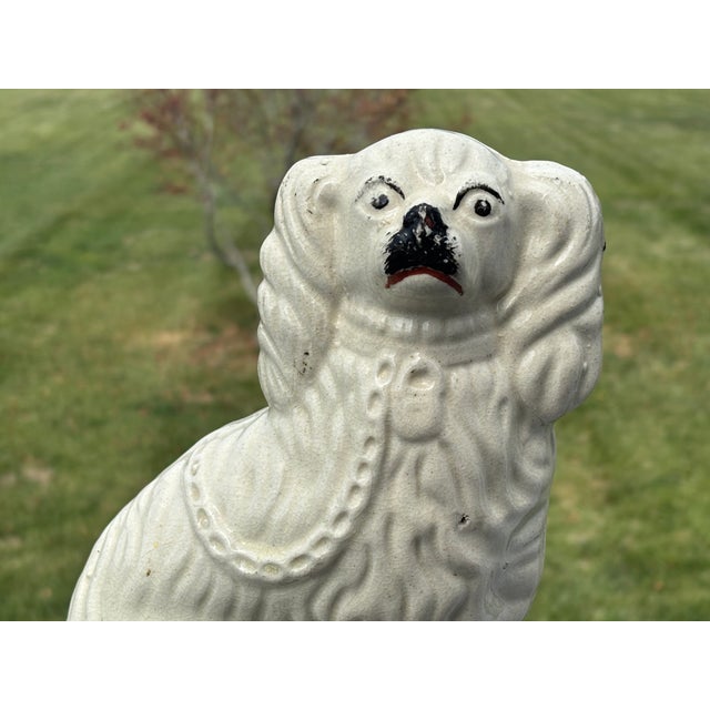 Ivory 19th C. Staffordshire Porcelain Spaniel Dog Figurine - 10" Tall For Sale - Image 8 of 8