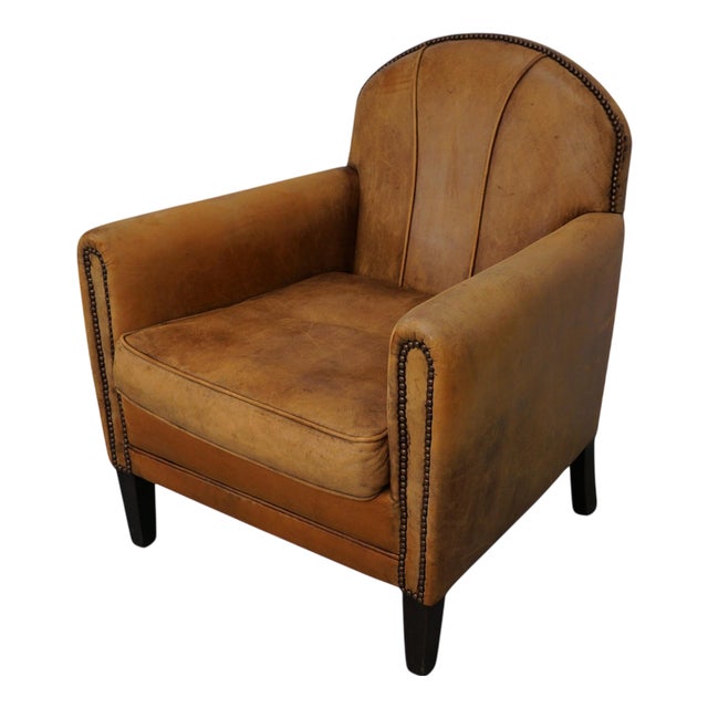 Vintage Dutch Cognac Leather Club Chair For Sale