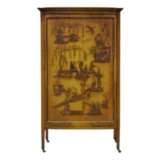 Antique Oriental Chinese Asian Lacquered Figural Painted China Cabinet Curio For Sale