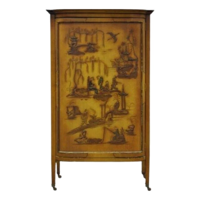 Antique Oriental Chinese Asian Lacquered Figural Painted China Cabinet Curio For Sale