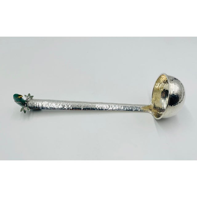 Metal Emilia Castillo Silver-Plated Ladle With Malachite Parrot, Mexican Modernism For Sale - Image 7 of 18