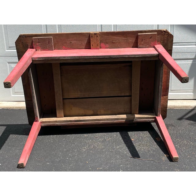 19th Century Primitive Red Painted Tavern Table With Drawer For Sale - Image 9 of 12
