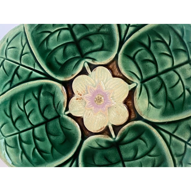 Green Late 19th Century Majolica Pond Lily Footed Compote For Sale - Image 8 of 10