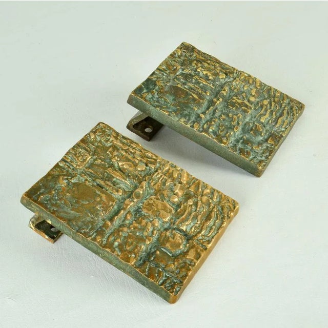 Gold Brutalist Bronze Push Pull Door Handles, 1970s, Set of 2 For Sale - Image 8 of 11