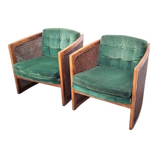 Mid Century Modern 1970s Cane Sided Club Chairs - Set of 2 For Sale