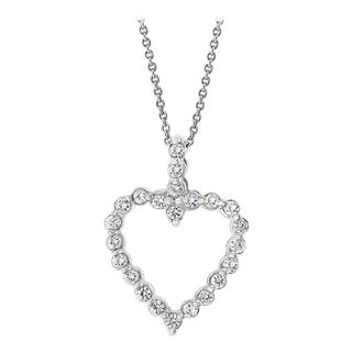 1 Carat Diamond Heart Pendant/ Necklace 14 Karat White Gold with Chain For Sale