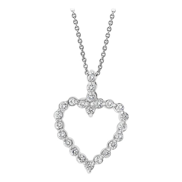 1 Carat Diamond Heart Pendant/ Necklace 14 Karat White Gold with Chain For Sale